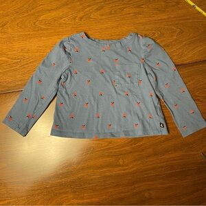 GAP Long Sleeve Blue Tee with Red apples. Size 2 years, 2T.